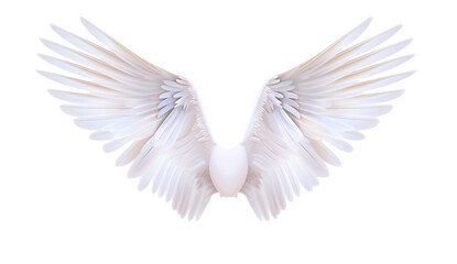 Obraz premium White angel wings png on transparent background. A pair of majestic feathered wings in a front view, bird or angel.