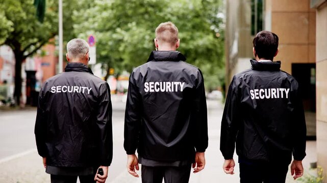 Security Guard Event Service: Officer And His Group Walking On The Street