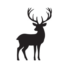 Graphic black silhouettes of wild deers – male, female and roe deer