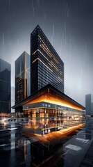 Asian stock exchange building with stormy sky background, Asia stocks falter, market volatility