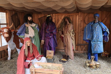 Krippe auf dem Weihnachtsmarkt im Zentrum von Bayreuth