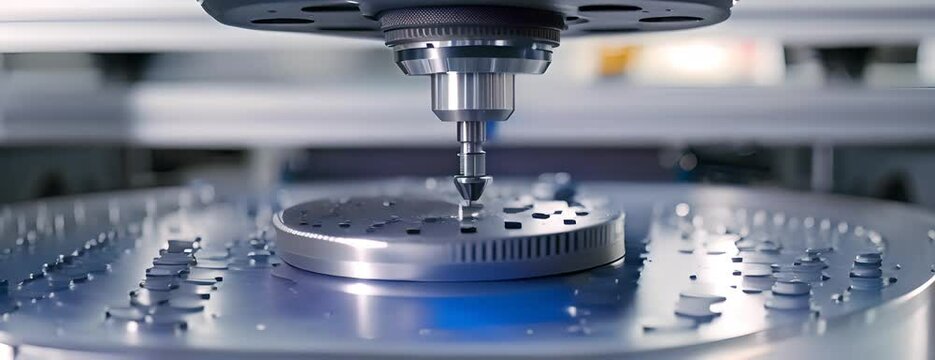 Engineering Metrology, A probe from a coordinate measurement machine taking measurements from a engineering part as part of its quality control process 4K Video