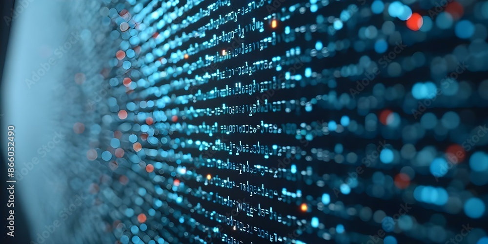 Poster closeup digital screen with glowing code symbolizing innovation in software development. concept sof