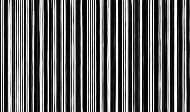 Seamless hand drawn vertical pinstripe pattern made of fine wonky white stripes on black background