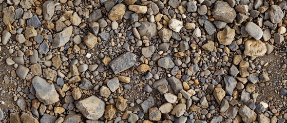 Panoramic close-up, high detail scan of decomposed granite gravel material, Generative AI