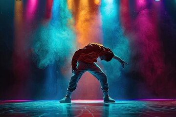 Vibrant Urban Dance Performance under Colorful Stage Lights