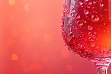 Wine Macro. Close-up of a Glass Filled with Red Wine, Booze Splash and Water Droplets
