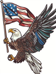 illustration of an eagle and american flag for clothing design, white background