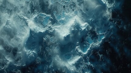 Fototapeta premium Abstract close-up of turbulent ocean waves and water splashes, featuring deep blues and whites for a dynamic and textured visual effect.