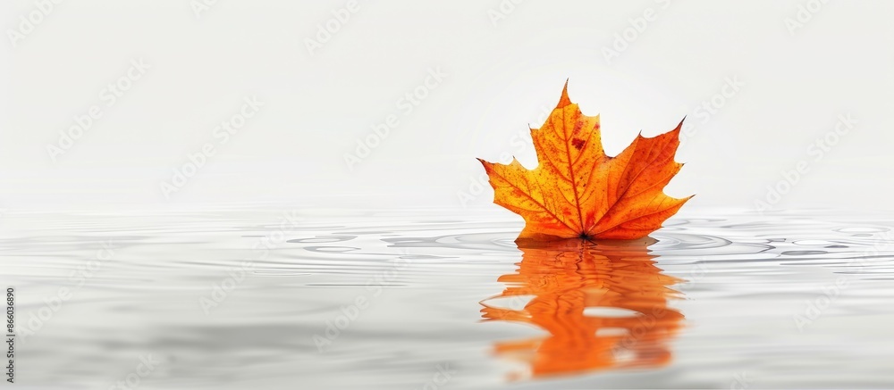 Aufkleber A solitary vibrant orange maple leaf floating in water, creating a simple autumn backdrop with ample copy space image.