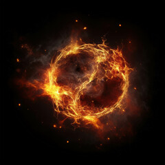 Obraz premium Fiery Sphere of Intense Flames in the Dark Void of Space