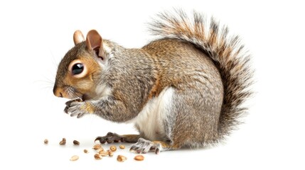 Squirrel Grey. Young American Squirrel Eating Seeds - Closeup of a Cute Baby Animal