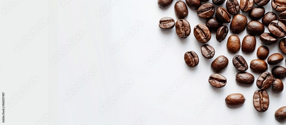 Poster an everyday coffee bean quote on a white background from a top-down view, ready for your messages, w
