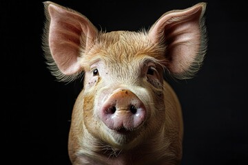 Fototapeta premium Close-up of a cute piglet with black background.