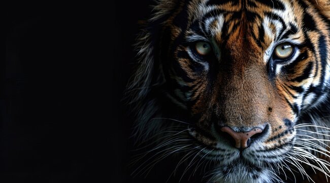 A majestic tiger against a black background