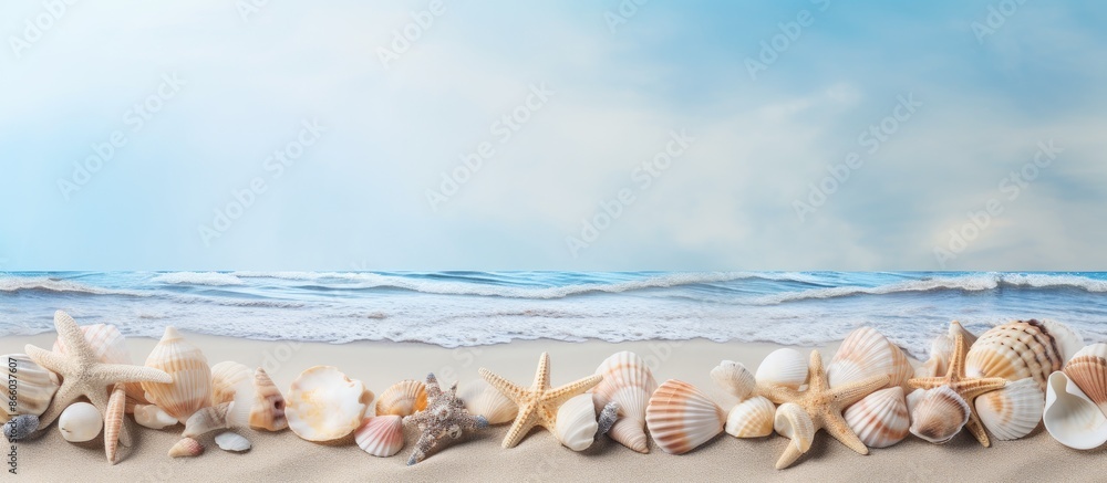 Leinwandbilder seashells arranged in a summer-themed frame with copy space image.