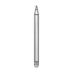 Single pencil with eraser in black isolated on white background. Hand drawn vector sketch illustration in doodle engraved vintage line art style. Working equipment, stationery for school