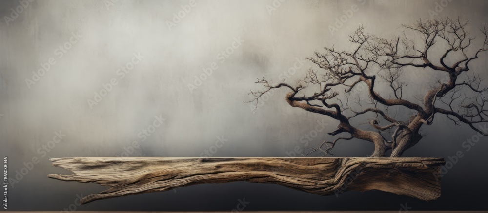 Poster An aged tree showcasing its unique wood texture against a blank backdrop, perfect as a copy space image.