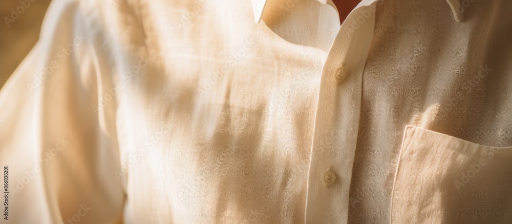 Poster a detailed close-up shot of a linen shirt with a soft focus, allowing for ample copy space image.