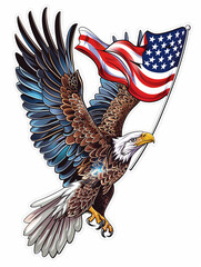 illustration of an eagle and american flag for clothing design, white background