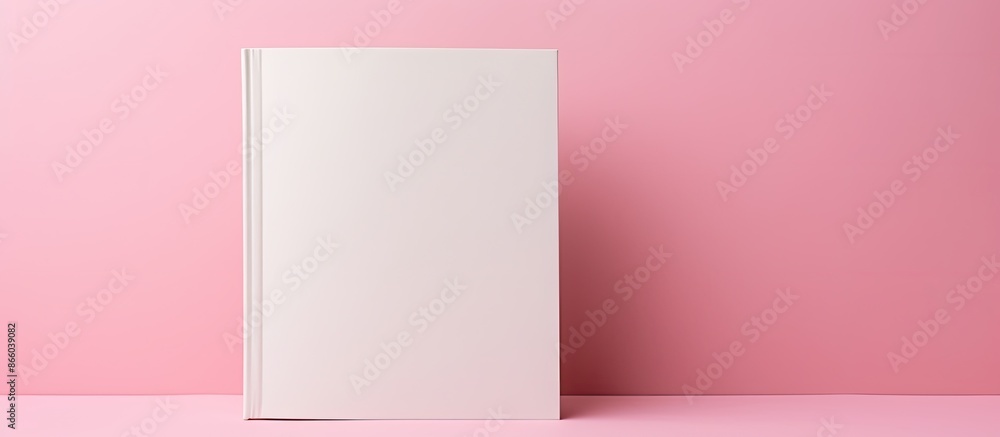 Poster high-quality photo of a person holding a book mockup against a pink background with an empty white h