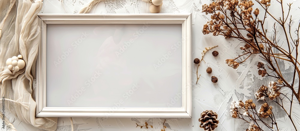 Poster a picture frame on a white. with copy space image. Place for adding text or design