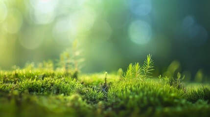 Serene Aquatic Moss in Scandinavian Setting - Macro Photography with Soft Light and Cool Tones, Tilt-Shift Effect