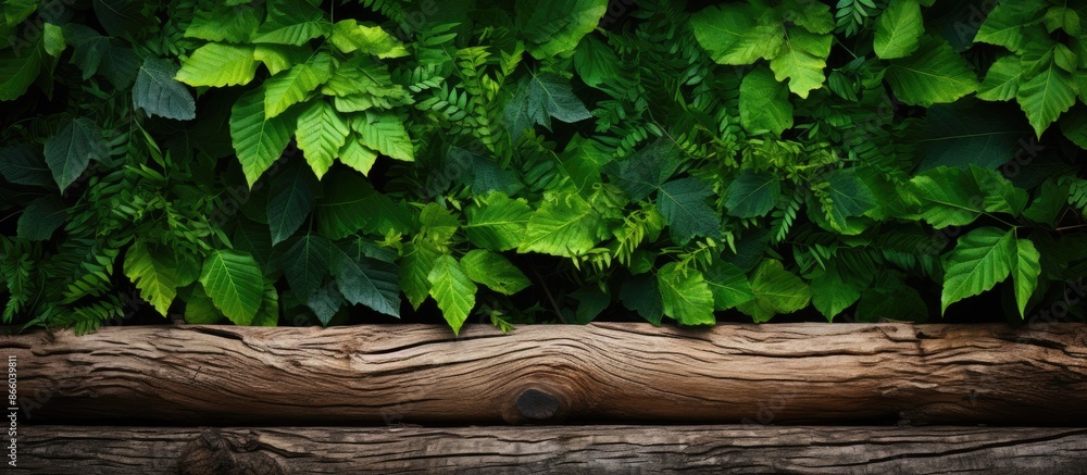 Poster the background features vibrant green leaves and sizable logs, ideal for a copy space image.