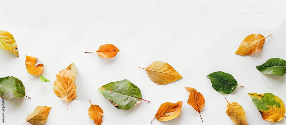 Aufkleber isolated leaves on a plain white backdrop in a studio photograph with copy space image.