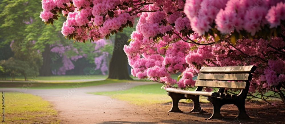 Poster stunning blooms in the park with ample copy space image available.