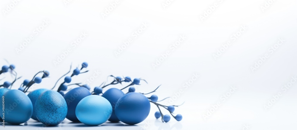 Aufkleber easter eggs in blue on a white backdrop, elegantly positioned in the frame's corner, with space for 