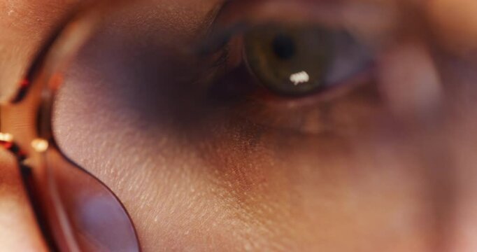 Eye of Concentrated Woman Working on Computer, Close Shot