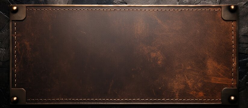 Metal frame featuring a leather tag, perfect for text, menu covers, banners, nameplates, and business backgrounds. Ideal for showcasing a copy space image.