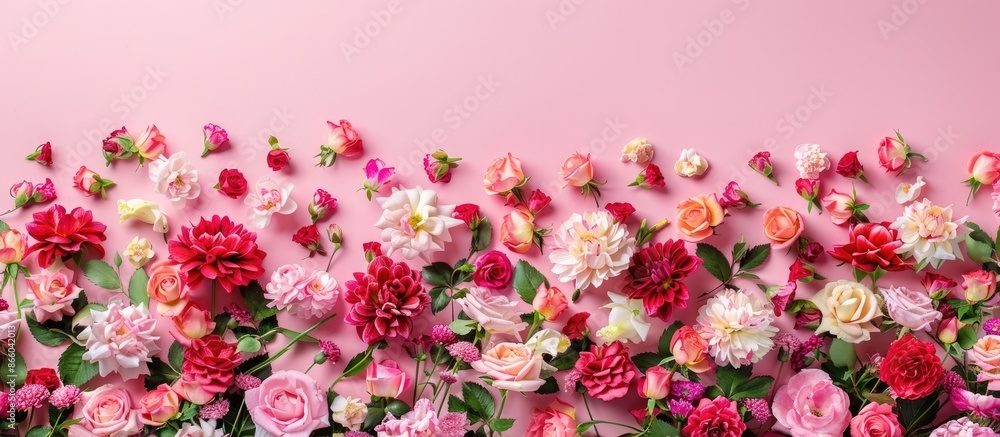 Poster Flower pattern arranged beautifully as a background with copy space image for decorative use, such as wallpaper, wedding, or vintage designs.