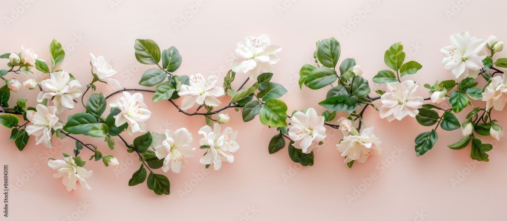 Poster The white garland with flowers. pastel background  . with copy space image. Place for adding text or design