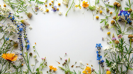 white minimalistbackground  with colorful flowers
