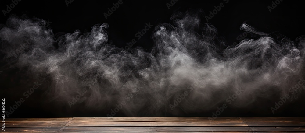 Aufkleber wooden table with smoke on dark background, used as a studio display for products with copy space im