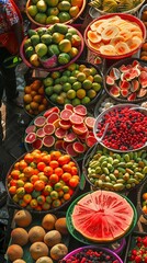 31 Thai market with vendor serving fresh fruit smoothies vibrant crowd worm's-eye view