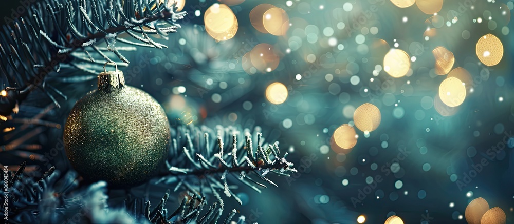 Poster detailed view of a christmas tree ornament against a festive backdrop with copy space image.