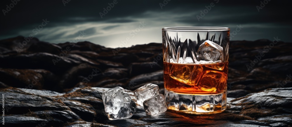 Poster scotch on a rocky background with copy space image.