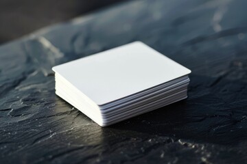 Fototapeta premium Deck Cards. Stack of Empty White Cards on Black Table Background for Bet, Blackjack, and Bluff