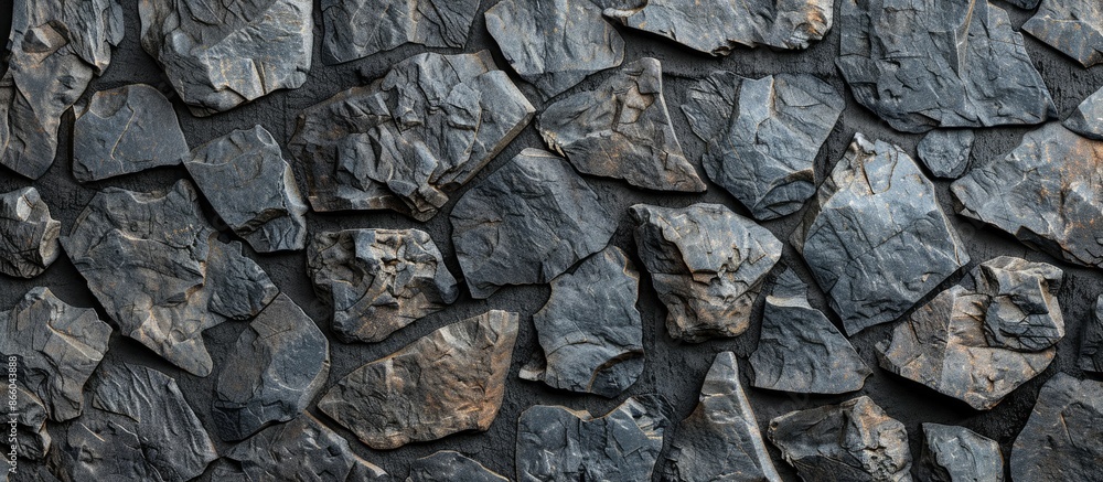 Poster abstract background of andesite rock wall with volcanic stone texture. arranged rock fragments form 