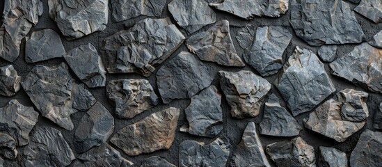 Abstract background of andesite rock wall with volcanic stone texture. Arranged rock fragments form a beautiful natural pattern. Text quotes space for copy.