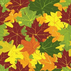 Obraz premium Seamless Pattern of Colorful Autumn Maple Leaves. Nature Background, Fall Colors. Design for fabric, textile, wallpaper, packaging.