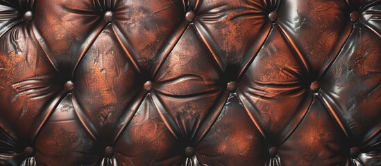 Naklejka premium Luxurious vintage brown leather sofa with buttons offers a classic and luxurious look. The closeup texture provides a stylish background for copy space images.