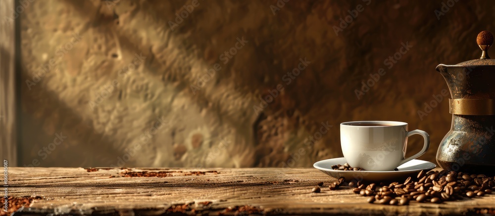 Aufkleber an image featuring a cup of coffee, roasted beans, and a coffee pot as the main subject, with empty 