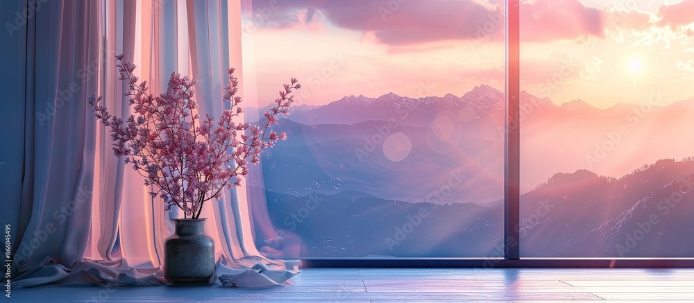 Poster beautiful dawn curtains. with copy space image. Place for adding text or design