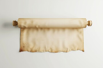 Blank Ancient Scroll on White Background. History, Writing, and Antique Concept