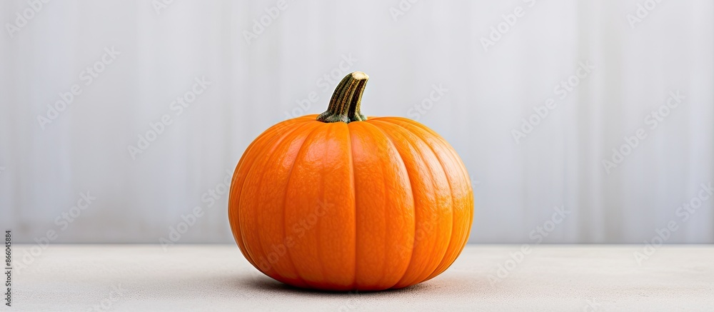 Poster close-up shot of an orange pumpkin against a white backdrop with ample copy space image.