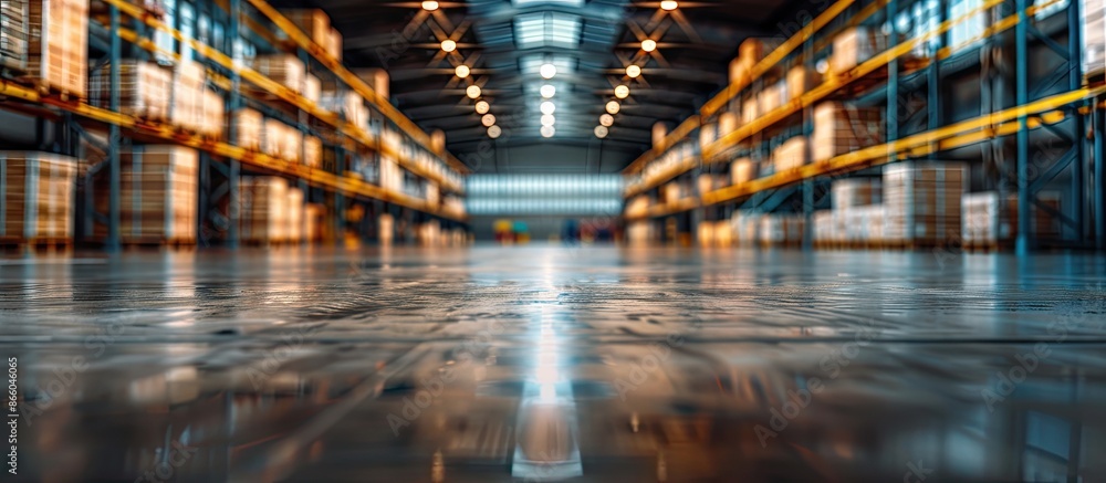 Poster Abstract blurred factory and warehouse room background for industry. Copy space image. Place for adding text or design